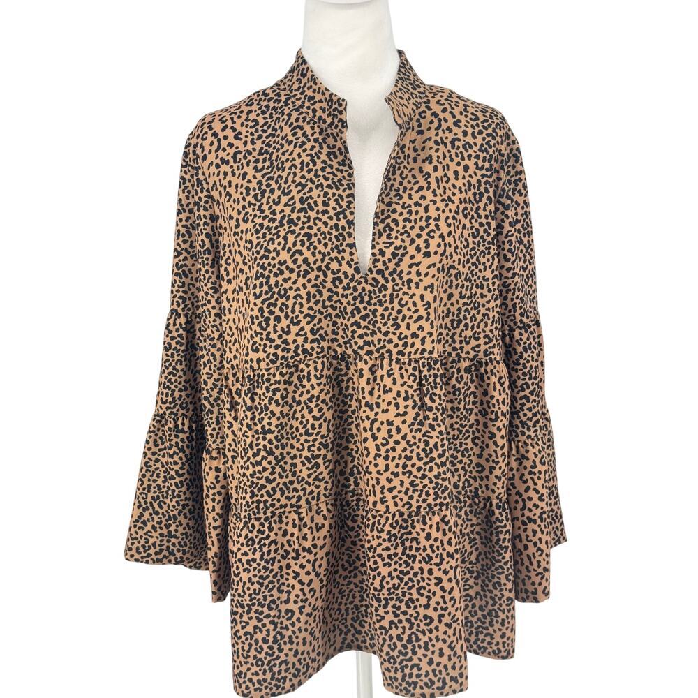 Tuckernuck Tan and Black Leopard Print Peplum Blouse